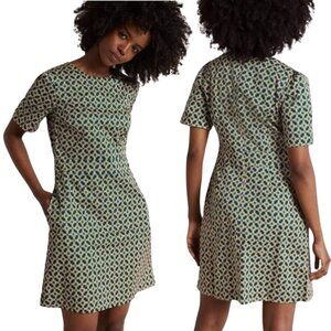 Boden Geometric Pattern Shift Mini Dress Womens 16/18R Green Short Sleeve Preppy